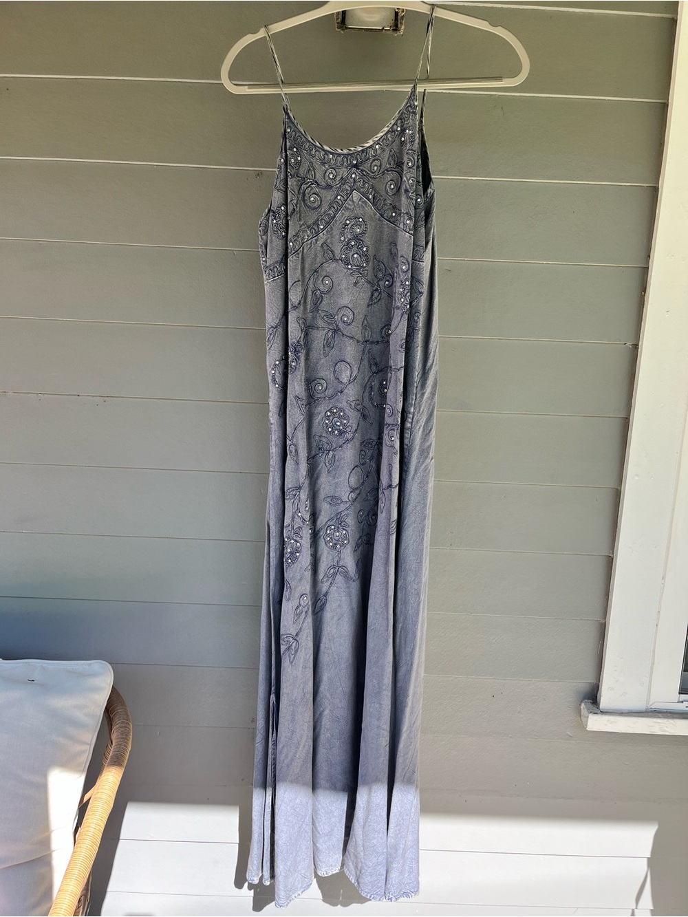 Bohemian Embroidered Beaded Blue Maxi Vintage Dress